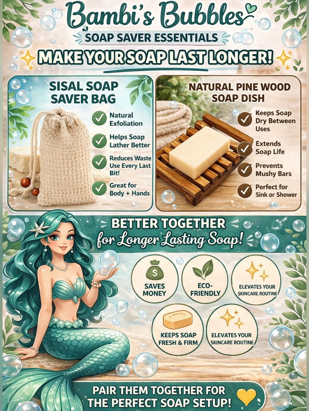 Bundle Deal- Sisal Soap Saver  & Pine Soap Dish